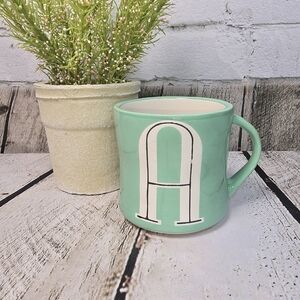 ANTRHOPOLGIE HAND PAINTED GREEN MUG INTIAL A